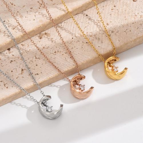 Acier titane collier, avec 2inch chaînes de rallonge, lune, Placage, pour femme & avec strass, plus de couleurs à choisir Environ 15.7 pouce, Vendu par PC