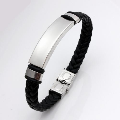 bracelet de cordon en PU , cuir PU, avec Acier inoxydable 304, bijoux de mode & unisexe, 10mm Environ 21 cm, Vendu par PC[