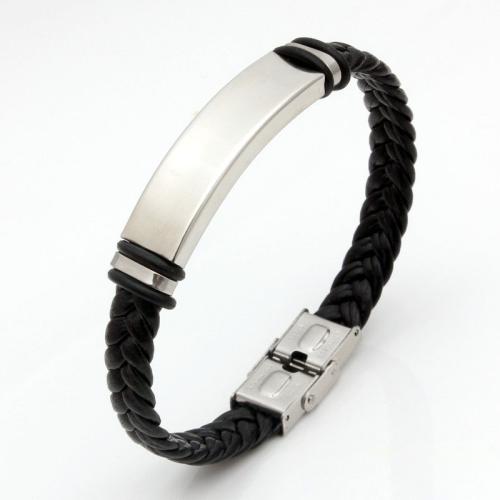 bracelet de cordon en PU , cuir PU, avec Acier inoxydable 304, bijoux de mode & unisexe, 10mm Environ 21 cm, Vendu par PC[