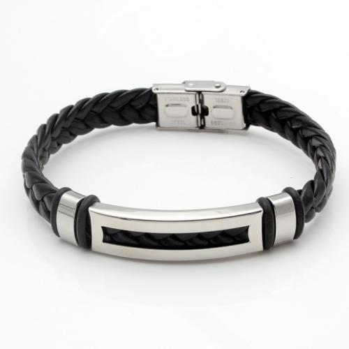 bracelet de cordon en PU , cuir PU, avec Acier inoxydable 304, bijoux de mode & unisexe, 10mm Environ 21 cm, Vendu par PC[