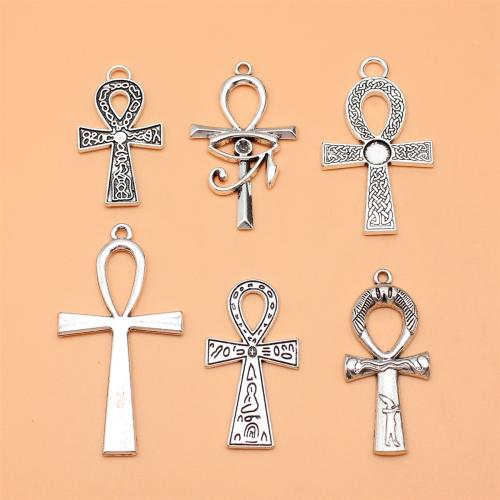 Colgantes de Aleación de Zinc en Forma Cruces, chapado en color de plata antigua, Bricolaje, 6PCs/Set, Vendido por Set[