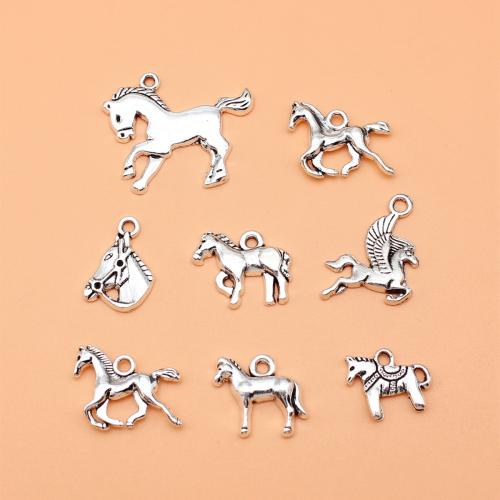 Pendentifs animaux en alliage de zinc, cheval, Plaqué de couleur d'argent, DIY é, Vendu par fixé