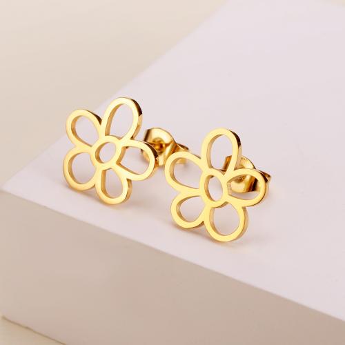 Boucles d'oreilles en acier titane, fleur, Placage de couleur d'or, pour femme Vendu par paire