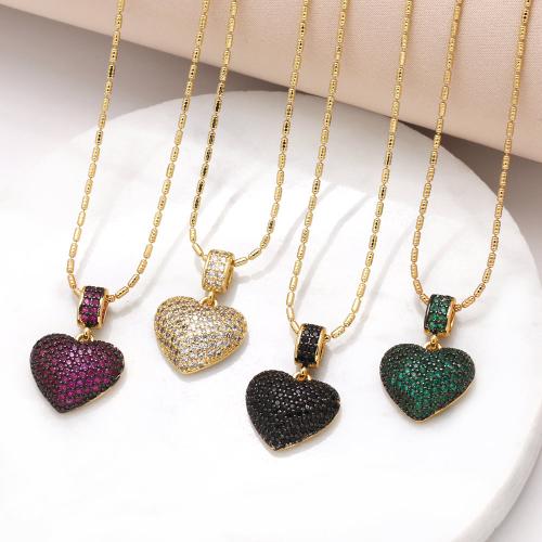 Collier en laiton cubique Zircon Micro Pave, coeur, Placage de couleur d'or, bijoux de mode & pavé de micro zircon, plus de couleurs à choisir cm, Vendu par PC