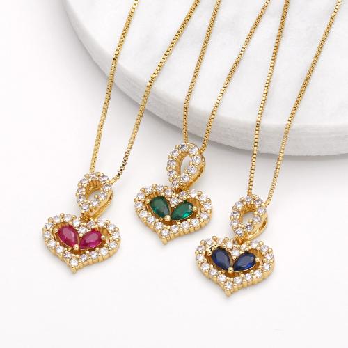 Collier en laiton cubique Zircon Micro Pave, coeur, Placage de couleur d'or, bijoux de mode & pavé de micro zircon, plus de couleurs à choisir cm, Vendu par PC