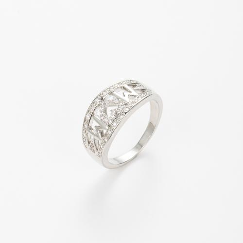 Zinc Alloy Finger Ring, with Cubic Zirconia, Unisex & hollow, silver color 