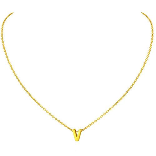 Collier de bijoux de titane, 304 chaîne en acier inoxydable, avec Acier titane, Placage, lettres sont de A à Z & styles différents pour le choix & pour femme, doré Environ 51-60 cm, Vendu par PC