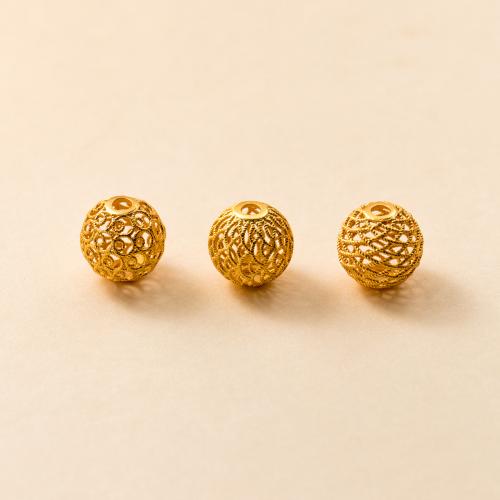 Sterling Silver Spacer Beads, 925 Sterling Silver, Round, gold color plated, DIY & hollow, 8mm Approx 1.8mm 