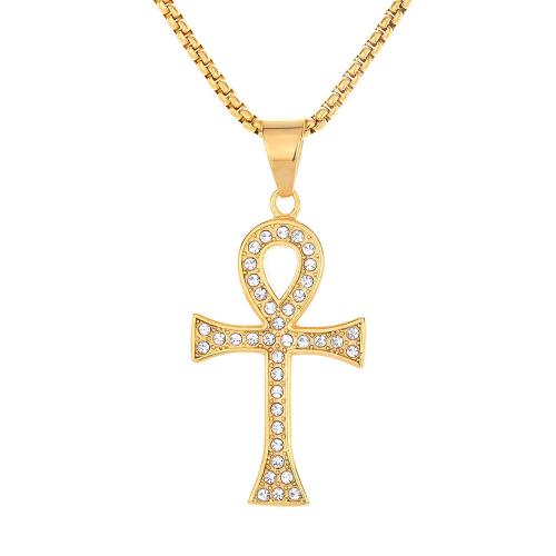 Stainless Steel Cross Pendants, 316 Stainless Steel, fashion jewelry & Unisex & with rhinestone, golden 