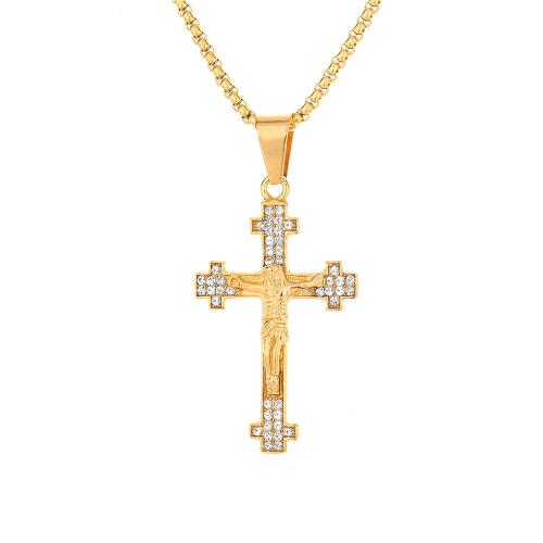 Stainless Steel Cross Pendants, 316 Stainless Steel, Unisex & with rhinestone, golden 