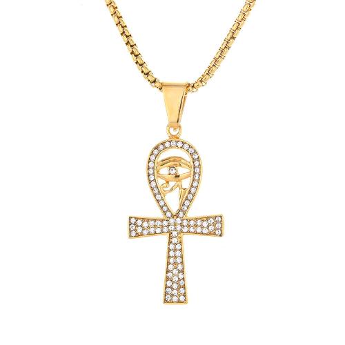 Stainless Steel Cross Pendants, 316 Stainless Steel, fashion jewelry & Unisex & with rhinestone, golden 