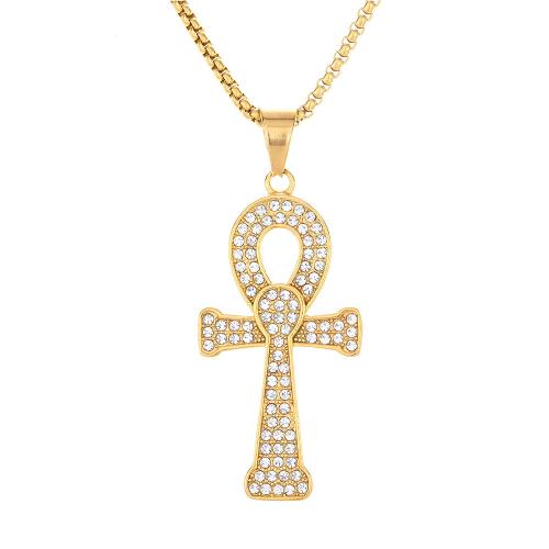 Stainless Steel Cross Pendants, 316 Stainless Steel, fashion jewelry & Unisex & with rhinestone, golden 