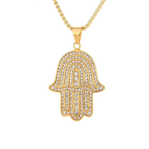 Rhinestone Stainless Steel Pendants, 316 Stainless Steel, fashion jewelry & Unisex & with rhinestone, golden 