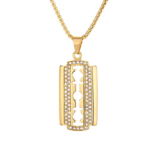 Rhinestone Stainless Steel Pendants, 316 Stainless Steel, Razor Blade, fashion jewelry & Unisex & with rhinestone, golden 