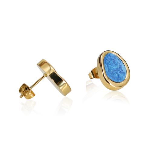 Titanium Steel Earrings, for woman & enamel, golden 