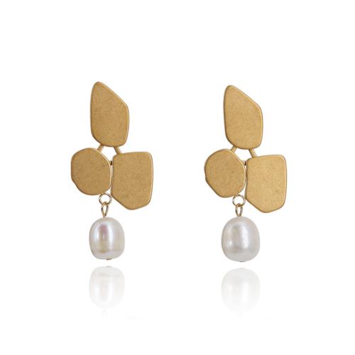 Boucles d'oreilles en acier titane, avec perle de plastique, Placage, pour femme, doré Vendu par paire