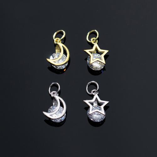 Cubic Zirconia Sterling Silver Pendants, 925 Sterling Silver, Moon and Star, DIY & with cubic zirconia 