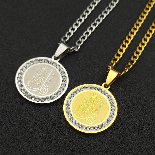 Stainless Steel Jewelry Necklace, 304 Stainless Steel, Round, fashion jewelry & Unisex & with rhinestone Approx 60 cm 