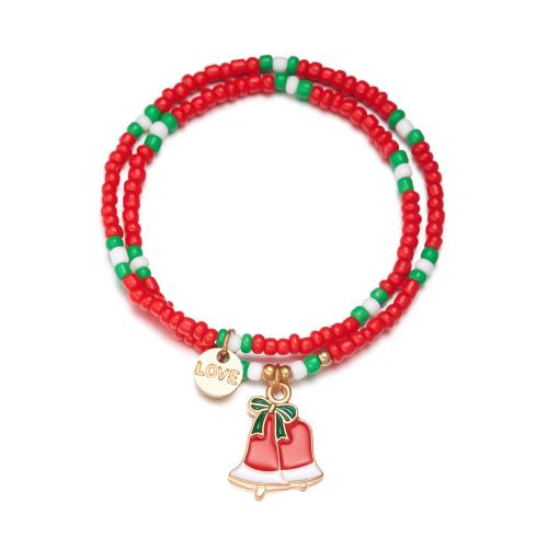 Seedbead Pulsera, con aleación de zinc, chapado en color dorado, Doble capa & Diseño de Navidad & Joyería & para mujer & esmalte, más colores para la opción, longitud:18 cm, Vendido por UD