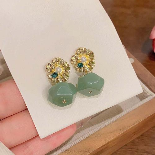 Resin Zinc Alloy Earring, with Resin, gold color plated, fashion jewelry, green [