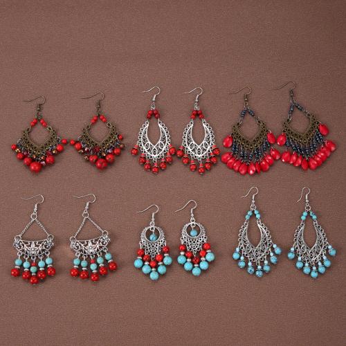 Zinc Alloy Drop Earring, with Synthetic Turquoise, plated, fashion jewelry & for woman Individual 5-7cm. 