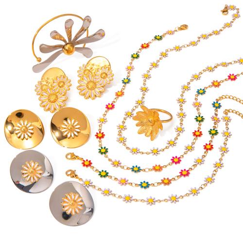 Enamel Stainless Steel Jewelry Sets, 304 Stainless Steel, 18K gold plated, fashion jewelry & for woman 