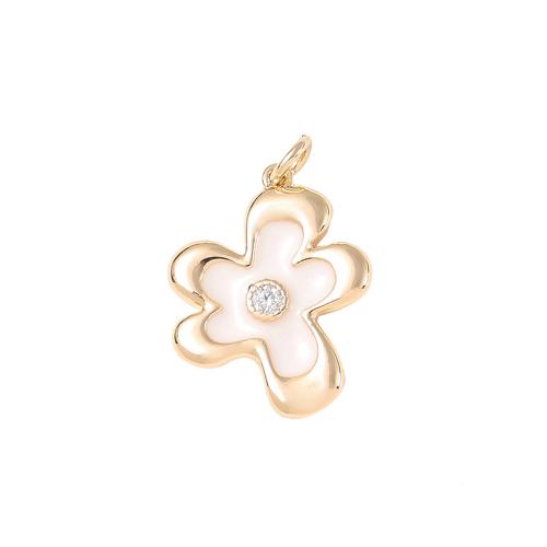 Enamel Brass Pendants, petals, real gold plated, DIY & micro pave cubic zirconia, golden 