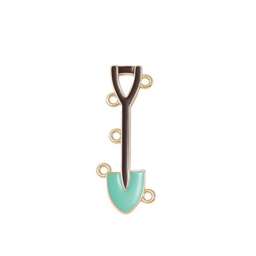 Enamel Brass Pendants, Shovel, real gold plated, multihole & DIY, golden 