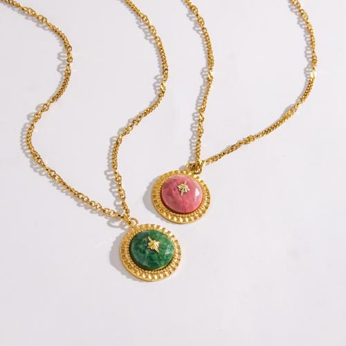 Gemstone Necklaces, 304 Stainless Steel Chain, with Natural Stone & Titanium Steel, Vacuum Ion Plating & for woman 