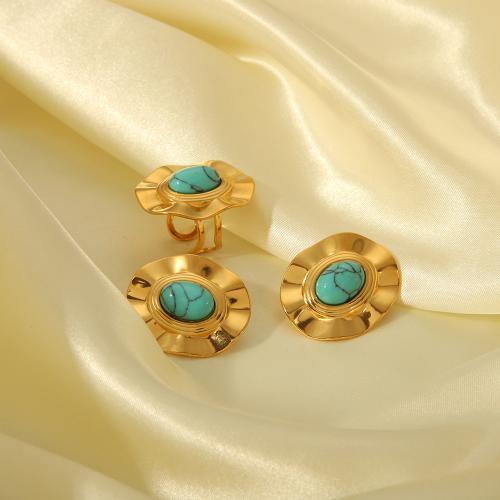 Turquoise Stainless Steel Jewelry Sets, 304 Stainless Steel, with turquoise, 18K gold plated, fashion jewelry & for woman, golden 