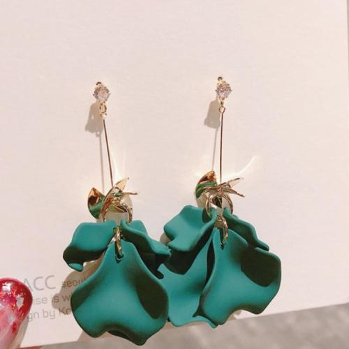 Resin Zinc Alloy Earring, with Resin, fashion jewelry & for woman & with rhinestone, green, 45mm [