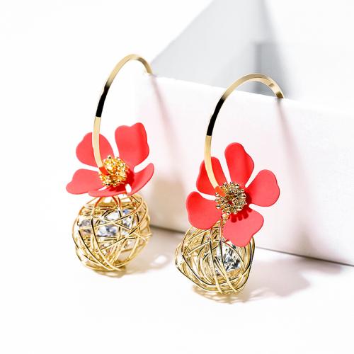 Zinc Alloy Drop Earring, gold color plated, fashion jewelry & micro pave cubic zirconia & for woman, red [