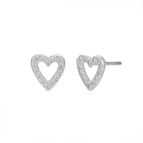 Plata de ley 925 Arito, Corazón, Joyería & micro arcilla de zirconia cúbica & para mujer, 7.1x7.6mm, Vendido por Par[