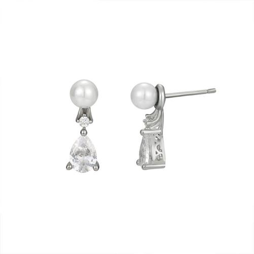 Plata de ley 925 Arito, con Shell Pearl, Joyería & micro arcilla de zirconia cúbica & para mujer, 5.2x16.7mm, Vendido por Par[