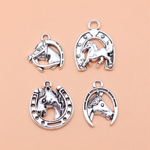 Pendentifs animaux en alliage de zinc, cheval, Plaqué de couleur d'argent, DIY é, Vendu par fixé