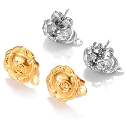 Stainless Steel Earring Stud Component, 304 Stainless Steel, Flower, plated, DIY [