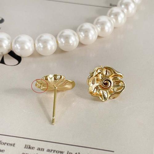 Brass Earring Stud Component, Flower, plated, DIY 