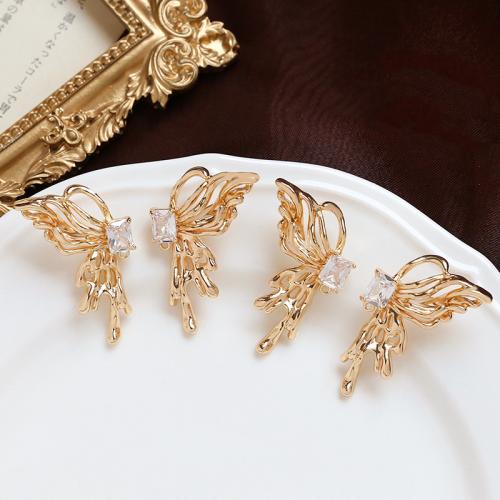 Cubic Zirconia Brass Pendants, Butterfly, gold color plated, DIY & micro pave cubic zirconia, golden 