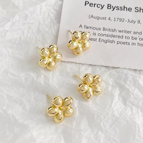 Brass Earring Stud Component, Flower, gold color plated, DIY, golden 