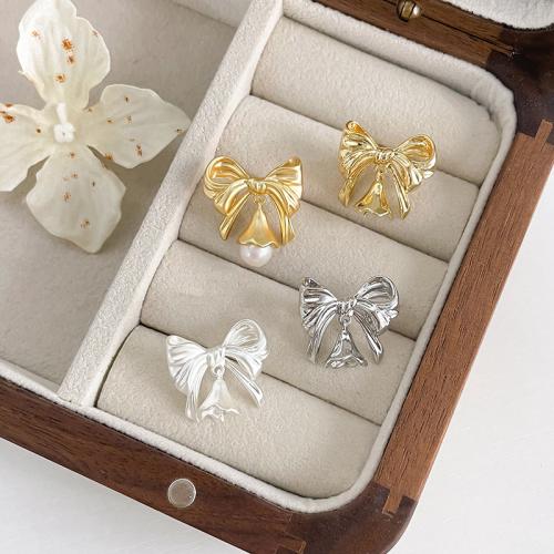 Brass Earring Stud Component, Bowknot, plated, DIY 