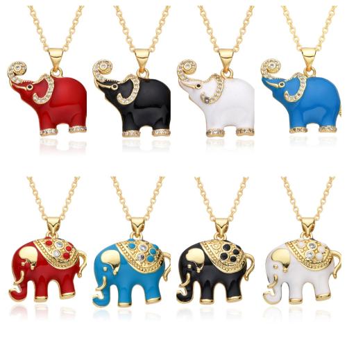 Cubic Zircon Micro Pave Brass Necklace, Elephant, plated & micro pave cubic zirconia & for woman & enamel Approx 41-50 cm 