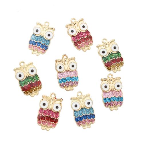 Zinc Alloy Enamel Pendants, Owl, plated, DIY & micro pave cubic zirconia 