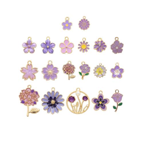 Zinc Alloy Enamel Pendants, with Plastic Pearl, plated, DIY & micro pave cubic zirconia, purple 