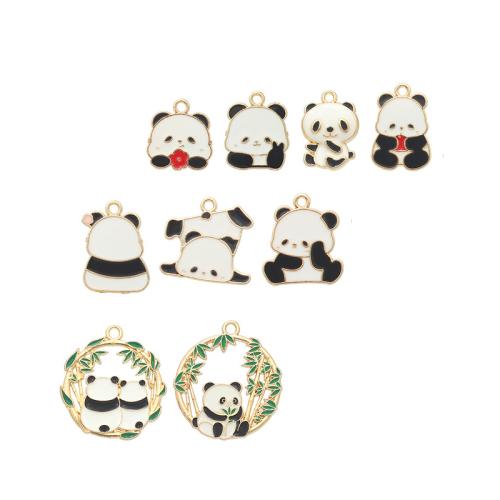 Zinc Alloy Enamel Pendants, Panda, plated, DIY golden 