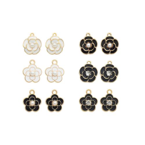 Zinc Alloy Enamel Pendants, with Plastic Pearl, petals, plated, DIY & micro pave cubic zirconia 