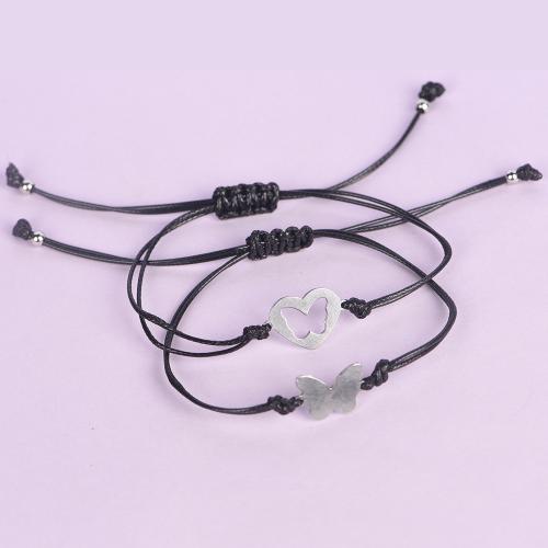 304 Edelstahl Armband-Set, mit Wachsschnur, 2 Stück & unisex, Silberfarbe, Länge:16 cm, verkauft von setzen