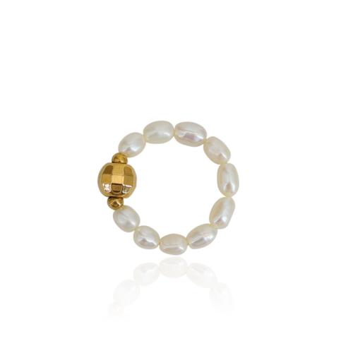 El Anillo con Perla de Agua Dulce Cultivada, Partículas de acero, con Perlas cultivadas de agua dulce, hecho a mano, Ajustable & para mujer, dorado, Vendido por UD