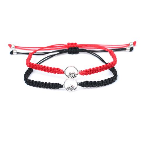 aleación de zinc Pulsera de pareja, con Cordón de nudo, 2 piezas & unisexo, negro y rojo, longitud:16 cm, Vendido por Set[