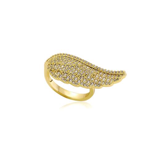 Brass Finger Ring, Wing Shape, plated, Unisex & micro pave cubic zirconia US Ring 