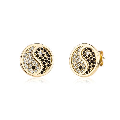 Brass Stud Earring, Round, plated, Unisex & micro pave cubic zirconia 